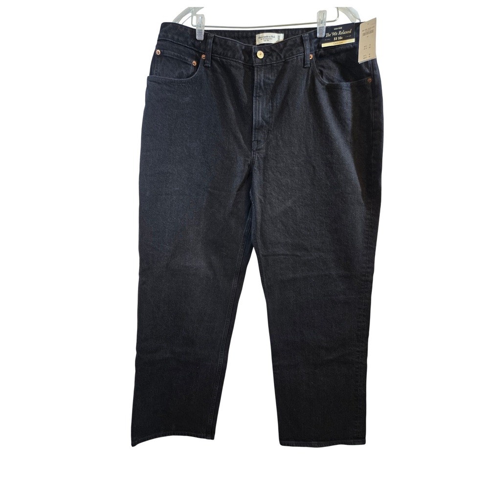 Abercrombie & Fitch Womens Curve Love Relaxed High Rise Black Denim Jeans 33 16R